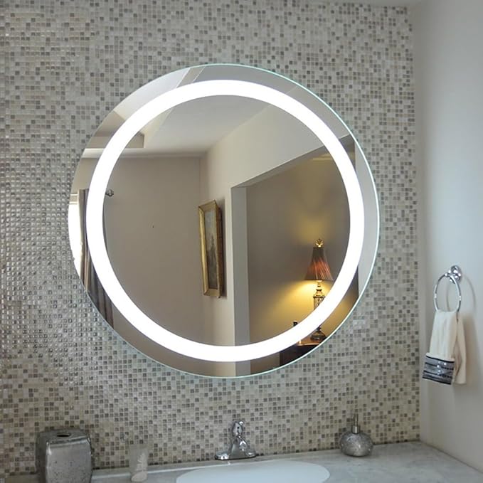 LTSRLL Frameless Illuminated LED Bathroom Wall Mirror with Touch, Demister Pad and Dimmable Lights & 3 Colors for Makeup Shaving and Bath Vanity IP44(Translucent,70cm/27.5in)