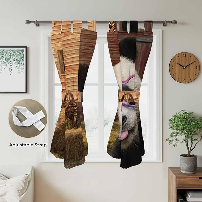 Farm Panda Bathroom Curtains 63 Inch Length, Window Curtains Tab Top, Farmhouse Barn Funny Animals Butterfly Light Filtering Window Treatments Drapes 52"x63" 2 Panel