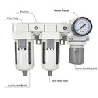 XingNEeng 1/2" NPT Compressed Air Filter Regulator Lubricator (FRL) Combo, Water/Oil Trap Separator, Air Pressure Regulator with Pressure Gauge(0-150 psi), Semi-Auto Drain, Poly Bowl, Metal Bracket