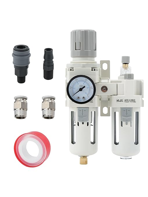 3/8" PT Compressed Air Filter Regulator Lubricator Combo Water/Oil Trap Separator Air Filter Pressure Regulator Manual Drainage AC3010-03 (3/8" NPT, Manual Drainage)