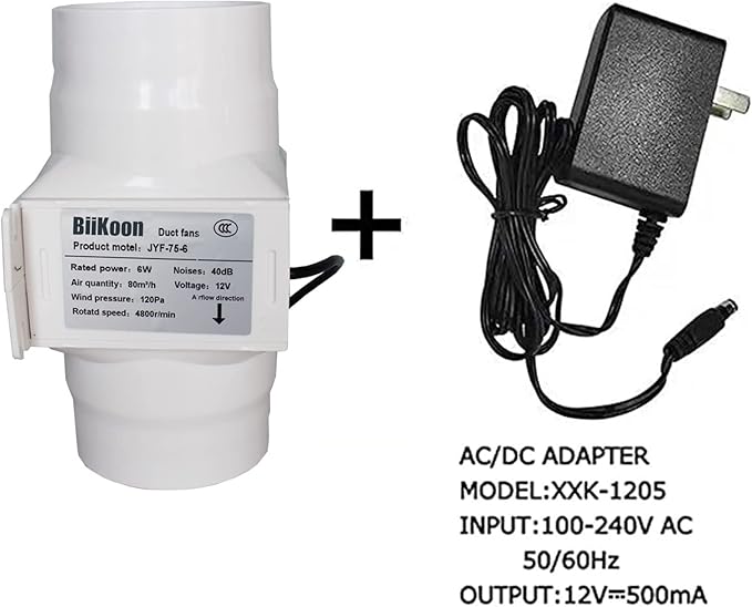 3 Inch Duct Fan Variable Inline Exhaust Blower 12V Extractor Fan 47Cfm Powerful Universal Silent Fan Filter Booster for Hydroponics Home Use (Color : NO Adjustable Speed, Size : 6w)