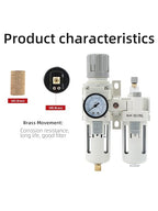 3/8" PT Compressed Air Filter Regulator Lubricator Combo Water/Oil Trap Separator Air Filter Pressure Regulator Manual Drainage AC3010-03 (3/8" NPT, Manual Drainage)