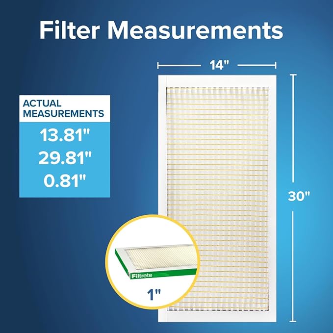 Filtrete 14x30x1 AC Furnace Air Filter, MERV 8, MPR 700, Tough on Pollen, Easy on Airflow, 3-Month Pleated 1-Inch Electrostatic Air Cleaning Filter, 4-Pack (Actual Size 13.813 x 13.813 x 0.8125 in )