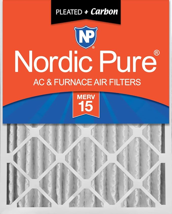 Nordic Pure 20x25x4 (Actual Size: 19 1/2 x 24 1/2 x 3 5/8) Pleated Air Filters MERV 15 Plus Carbon 1 Pack
