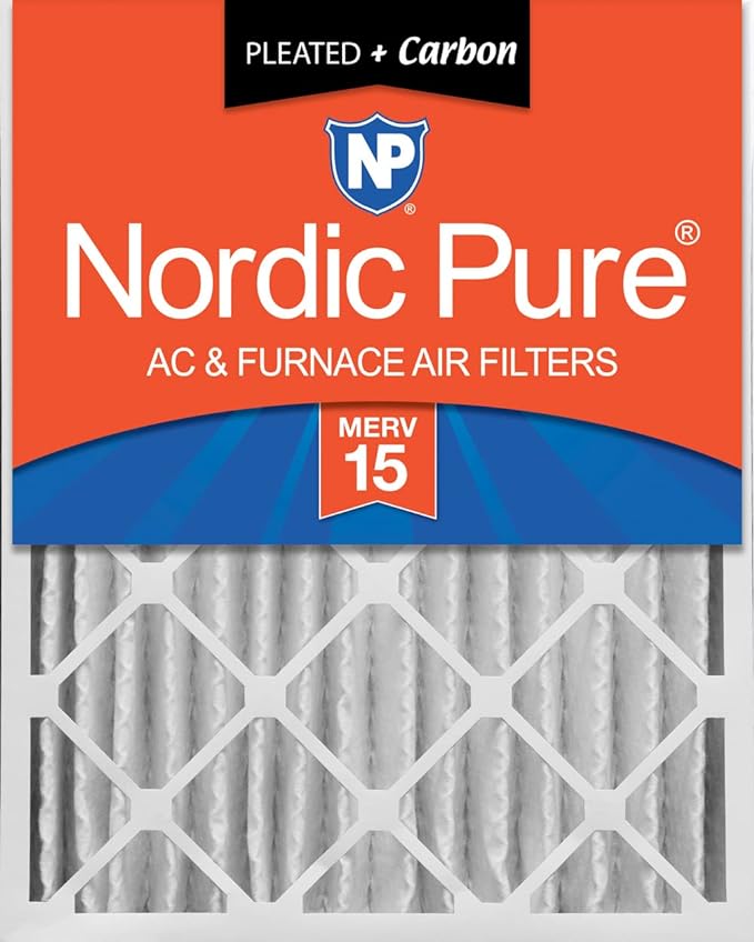 Nordic Pure 16x24x4 (Actual Size: 15 3/8 x 23 3/8 x 3 5/8) Pleated Air Filters MERV 15 Plus Carbon 1 Pack
