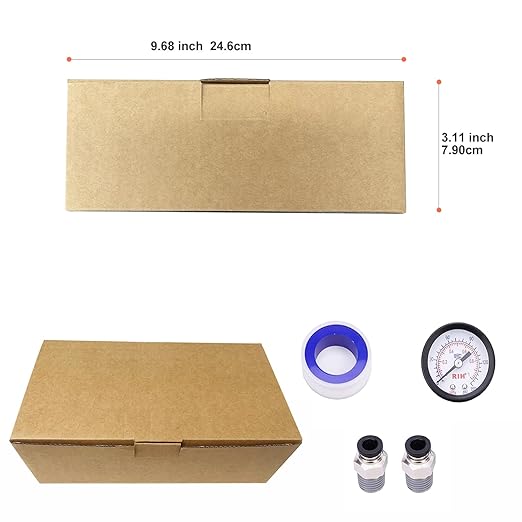 RIH Pneumatics 1/4'' NPT Auto Drain Compressed Air Double Filter & Regulator, Air Drying System, Air Compressor Water Separator, Poly Bowl,0-150 psi Gauge, 5 Micron Brass Element (1/4 NPT) AC2011-02D