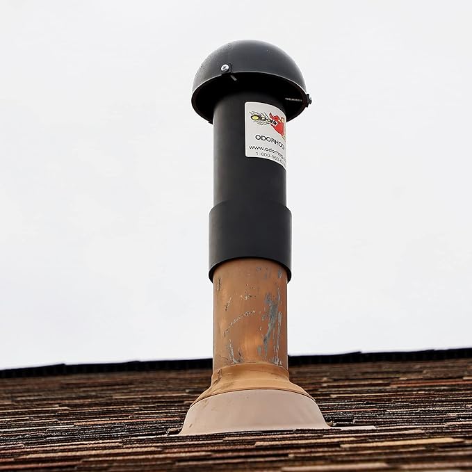 OdorHog Vent Stack Pipe Filter 4 Sizes, Black ABS with Mushroom Cap, Removes Outdoor Septic and Sewer Odors (4.0-inch)