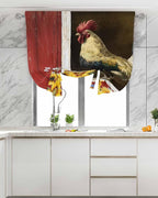 Tie Up Curtains for Windows, Chicken Sunflowers Adjustable Balloon Nature Linen Textured Kitchen Curtain, Farmhouse Animals Red Barn Bees Tie Up Light Filtering Curtains for Decor, 34 x 45 in