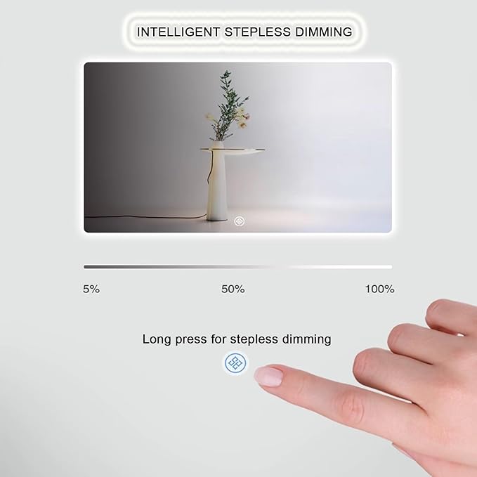 Bathroom Mirror with LED Lights，LED Bathroom Mirror，Smart Lighted Bathroom Mirror for Wall，Energy-Saving LED Smart Mirrors，with Demister Pad，Three-Color Light(H70*W90cm/H27.6*W35.4IN)