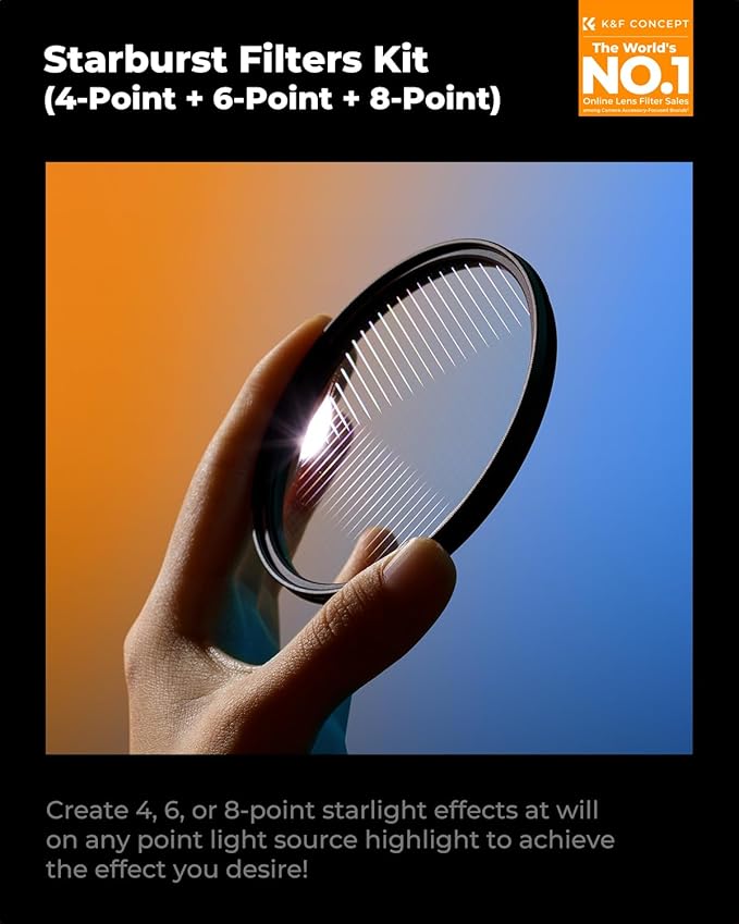 K&F CONCEPT 62mm Star Filters Kit (3pcs) 4 Points 6 Points 8 Points Cross Screen Starburst Filters Set -18 Layer Coating Ultra Slim Optical Glass Camera Lens Filter with 3 Cleaning Cloth