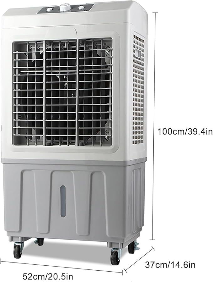 Portable Evaporative Air Cooler with 4 Wheels, Large Water Tank, Wide Oscillation, Multiple Speeds for Large Room Cooling