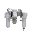 PneumaticPlus SAU200A-N02G-MEP - Dual Air System 1/4" NPT - Compressed Air Filter, Pressure Regulator & Lubricator w/Additional Free Air Port 1/4" NPT - Manual Drain, Metal Bowl