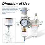 1/4" NPT Compressed Air Filter Regulator Lubricator Combo, Air Compressor Water Separator AC2010-02,5 Micron Brass Element Semi-Auto Drain,0-145 psi Gauge