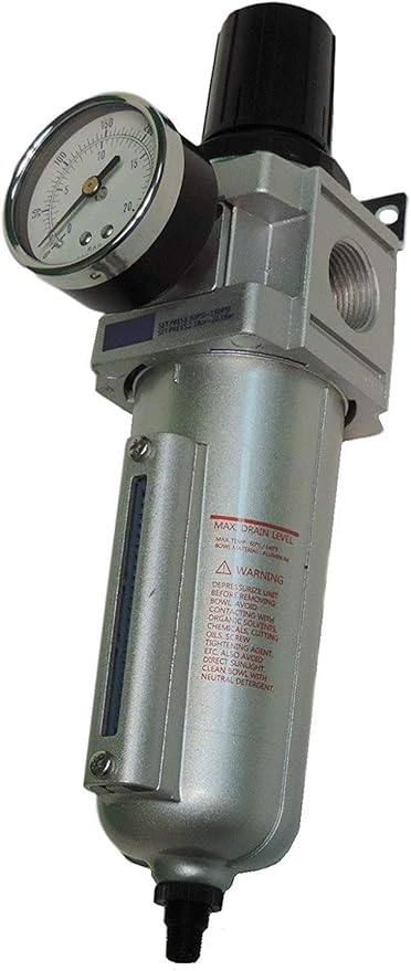 T-H-B CO EDGE INDUSTRIAL Heavy Duty Compressed AIR Filter Regulator Combo Piggyback, Metal Bowl, Visible Sight Glass, 5 Micron Element (1/2" AUTO Drain)