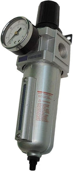 T-H-B CO EDGE INDUSTRIAL Heavy Duty Compressed AIR Filter Regulator Combo Piggyback, Metal Bowl, Visible Sight Glass, 5 Micron Element (1/2" AUTO Drain)
