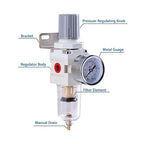1/4 Inch NPT Air Filter Regulator Combo Piggyback, Air Compressor Water Separator, Air Line Dryer, Semi-Auto Drain, Air Pressure Regulator AW2000-02, 0-150 PSI Gauge
