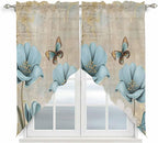 Spring Flowers Swag Valances for Windows, Vintage Rustic Tulips Floral Butterfly Khaki Rod Pocket Kitchen Curtains Valance, Kitchen Window Curtains Swag for Cafe Living Room, 2 Panels, 36x63 inch