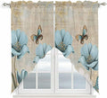 Spring Flowers Swag Valances for Windows, Vintage Rustic Tulips Floral Butterfly Khaki Rod Pocket Kitchen Curtains Valance, Small Window Curtains Swag for Cafe Living Room, 2 Panels, 28x36 inch