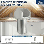 8 Inch Vent Covers for Wall, Galvanized Steel Dryer Vent Cover Outside with Screen, Dryer Vent Wall Plate for Dryer Exhaust Vent, External Extractor for House Ventilation&Outside Air Exhaust