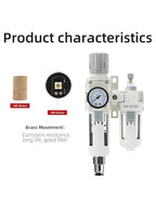 3/8" PT Compressed Air Filter Regulator Lubricator Combo Water/Oil Trap Separator Air Filter Pressure Regulator Automatic Drainage AC3010-03D (3/8" NPT, Automatic Drainage)