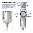 AIRZOE 3/8" NPT Air Filter Regulator Combo Piggyback,5 Micron Brass Element, Semi-Auto Drain,Air Pressure Regulator AW3000-03,0-145 psi Gauge