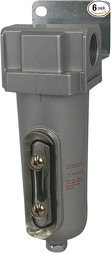 1/2" NPT, THB Industrial Desiccant Air Dryer For Compressed Air, 5oz Metal Bowl, Includes Desiccant Beads, (225 PSI Max), QTY 06
