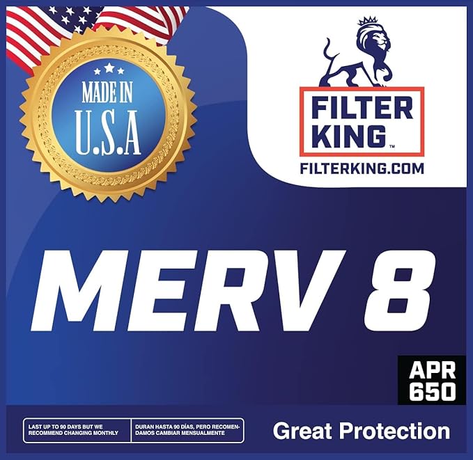 Filter King 24x24x4 Air Filter | 3-PACK | MERV 8 HVAC Pleated A/C Furnace Filters | MADE IN USA | Actual Size: 23.38 x 23.38 x 3.75"