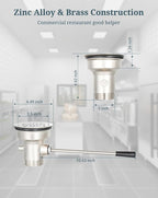 3-1/2 Inch Commercial Sink Drain with Twist Handle Kitchen Sink Opening Waste Drain Valve Stopper Prevents Sink Clogged Overflow for 1/2/3 Compartment Sink Style Drains