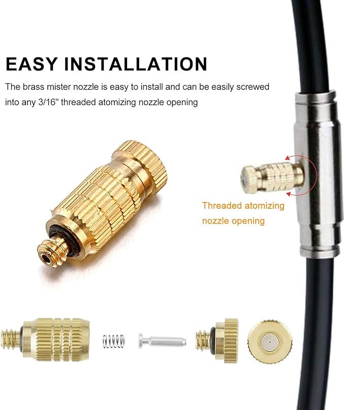 20pcs High Pressure Atomizer Nozzle Brass Misting Nozzles for Outdoor Cooling System, Landscaping, Greenhouse Irrigation, Air Humidification, Anti-Drip Fogging Spray Head(0.012"/0.3mm)