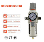 RIH Pneumatics 1/2"NPT Air Filter Pressure Regulator Combo Piggyback, 5 Micron Brass Element, Poly Bowl, Semi-Auto Drain, Metal Bracket, 0-150 psi Gauge Air Tool Compressor Filter with Gauge (1/2"NPT)