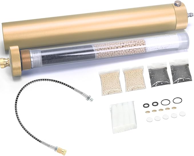 PCP Air Compressor Filter Dryer 4500Psi 30Mpa, High Pressure Pump Oil Water Seperator for PCP Rifle, Air Guns, SCUBA Cylinders Tank, with Quick Connector, Filtration Replacements (gold)