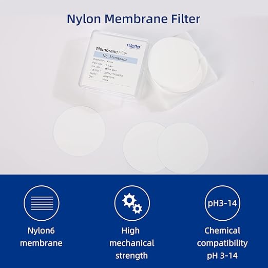 100 Pieces/Pack Nylon Disc Membrane Filters 47mm Diameter 0.45µm Pore Size pH 5-12