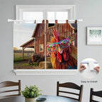 Farm Rooster Kitchen Curtains 45 Inch Length, Short Cafe Window Curtains Tab Top, Farmhouse Barn Funny Animals Butterfly Light Filtering Window Treatments Tier Drapes 27.5"x45" 2 Panel