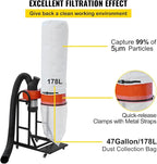 VEVOR 1.5 HP Dust Collector, 716 CFM, Portable Vortex Dust Collector, with 47 Gallon Collection Bag and Mobile Base, 120V, 3400 RPM, 5μm Canister Filter Kit, for Woodworking Dust Collection System
