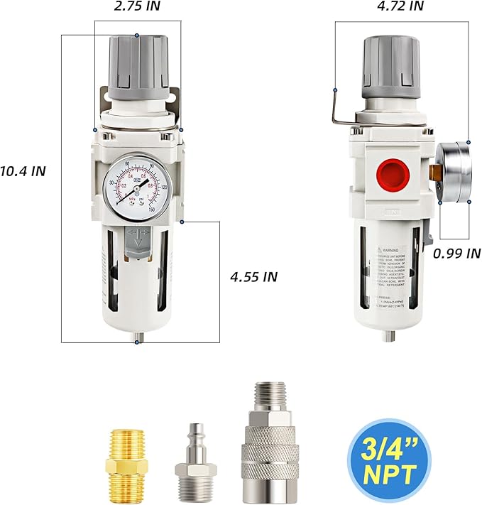 MEANLIN Air Compressor Moisture Filter, AW4000-06 Air Line Filter, 3/4" NPT Inlet with 150 PSI Gauge and Valve Shut Off Switch for Air Tools and Spray Paint Gun