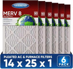 14x25x1 MERV 8 Air Filters 6-Pack, Actual Size 13.7" x 24.7" x 0.75" – Compatible with HVAC, Air Conditioners & Furnaces– High Particle Capture & Smooth Airflow