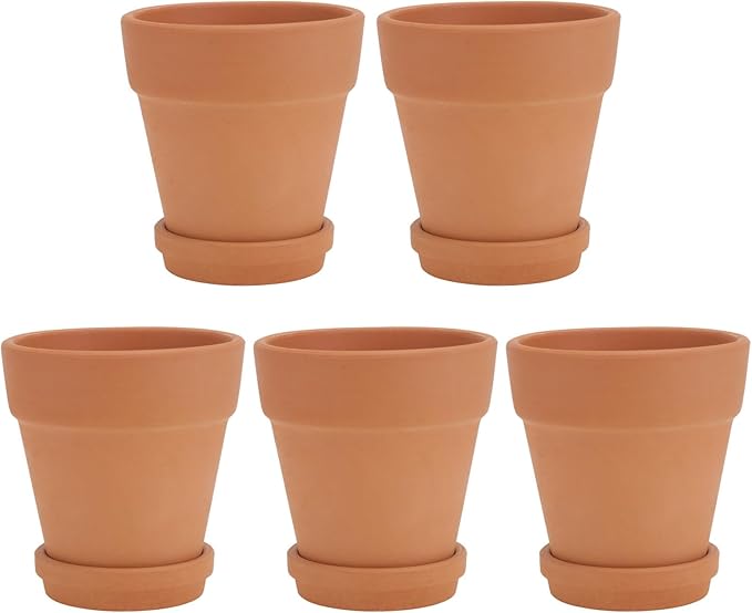 Veemoon 5pcs Red Clay Succulent Flower Pots with Drainage and Saucers, 8x8cm Terracotta Planters for Indoor Outdoor Garden, Breathable Baked Clay Containers for Home Planting