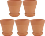 Veemoon 5pcs Red Clay Succulent Flower Pots with Drainage and Saucers, 8x8cm Terracotta Planters for Indoor Outdoor Garden, Breathable Baked Clay Containers for Home Planting