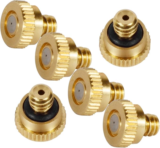 KUWAN 0.016" Orifice (0.4mm) Thread UNC 10/24 Brass Misting Nozzles Low Pressure Atomizing Misting Sprayer Water Hose Nozzle for Greenhouse, Landscaping, Outdoor Cooling Mister System (40PCS)