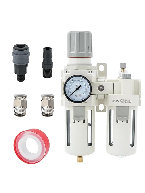 1/2" PT Compressed Air Filter Regulator Lubricator Combo Water/Oil Trap Separator Air Filter Pressure Regulator Manual Drainage AC4010-04 (1/2" NPT, Manual Drainage)