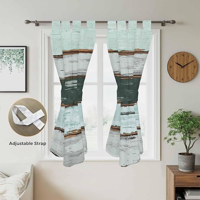 Blue Teal Bedroom Curtains 72 Inch Length, Window Curtains Tab Top, Vintage Wooden Retro Art Farmhouse Barns Light Filtering Window Treatments Drapes 52"x72" 2 Panel