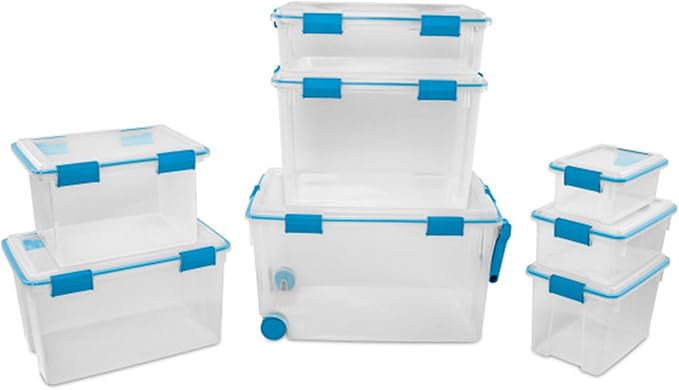 Sterilite 16-Pack Gasket Box, Weather-Resistant Storage Bins with Latching Lids, 37 Quart - Heavy-Duty Organizing Containers for Closet, Bathroom, and Office