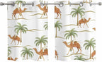 2 Panel Kitchen Cafe Curtains, Desert Camels Sunlight Filtering Nature Air Through, Home Decor Window Covering Tier Curtains for Bedroom Living Room 55W x 39L inch Tropical Date Palm Trees Animal