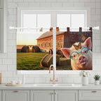 Farm Pig Kitchen Curtains 24 Inch Length, Small Window Curtains Tab Top, Farmhouse Barn Funny Animals Butterfly Light Filtering Short Window Treatments Tier Drapes 27.5"x24" 2 Panel