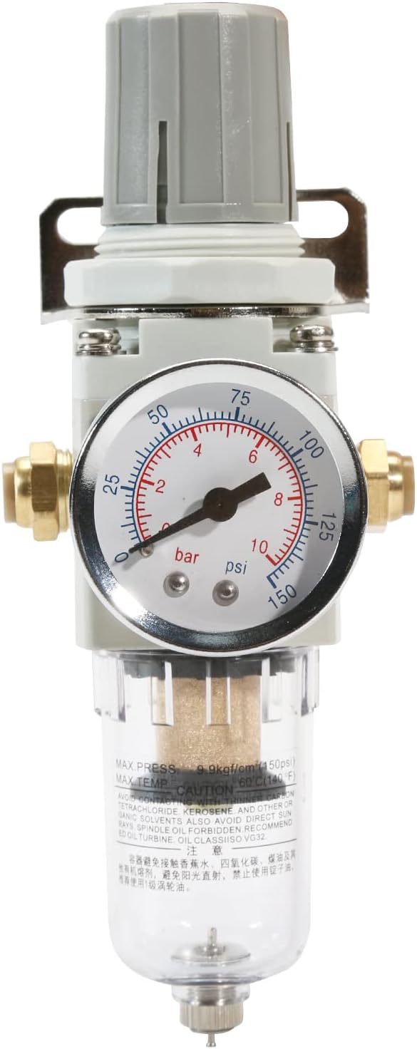 1/4 Inch NPT Air Filter Pressure Regulator, Air Compressor Water Separator with Gauge AW2000-02