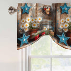 Country Flower Tie Up Valance for Window, Western Texas Star Butterfly Barn Door Adjustable Balloon Window Shade Valance Curtain for Kitchen Cafe Bathroom Window Treatment Panel 60''x18''