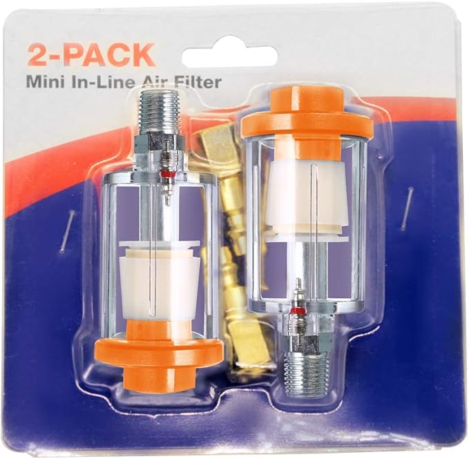beduan Water Oil Separator Filter, 1/4" NPT Male and Female Thread Spray Gun Filters Air Compressor Fitting Compressed Orange（Pack of 2）