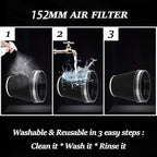 6" Inlet Cold Air Intake Filter Cone Replacement Performance Washable Clamp-On Dry Air Filters Black (6" Tall)