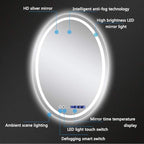Oval LED Bathroom Mirror Wall Makeup Mirrors Shaving Mirror with Lights and Demister Pad Time Display (Color : Warm Light Size : 600 * 800mm) (Warm Light 600 * 800mm)