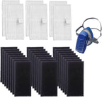 x6 H13 HEPA & x24 Active-Carbon Filter Set (Purifier Excluded). Prevent PM2.5, dust, and Reduce Light Odors. for Respirator PMPR-3SH mask. for Woodworking, Construction Work, Sanding, DIY.